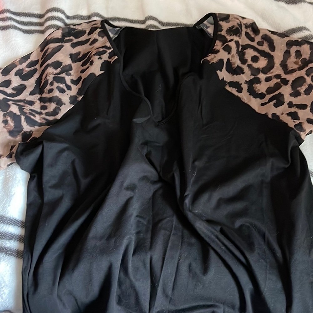 Black with leopard sleeve shirt